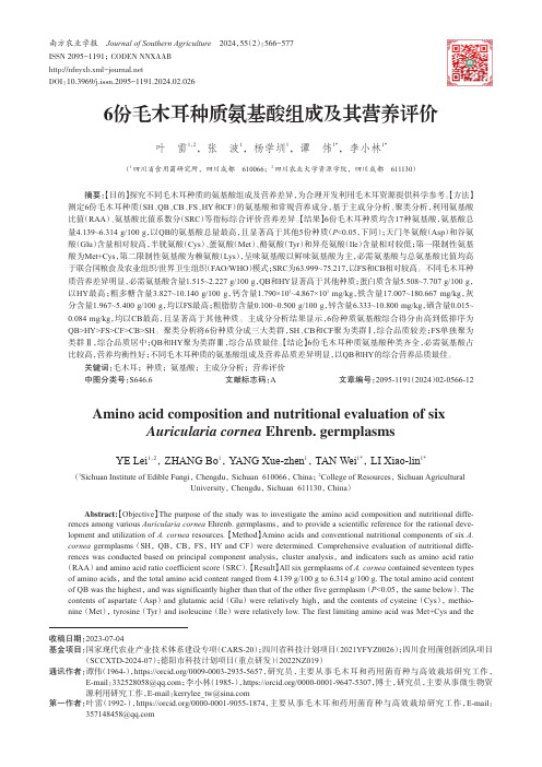 6份毛木耳种质氨基酸组成及其营养评价