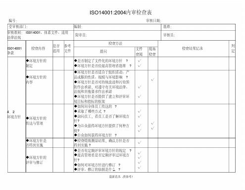 iso14001：2004内审检查表