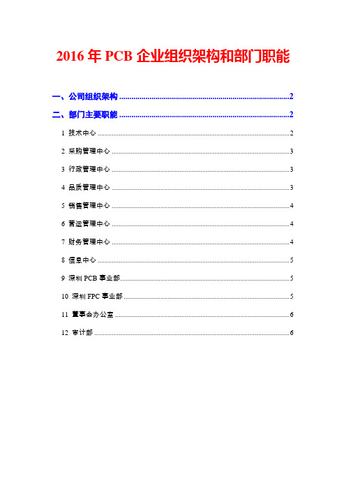 2016年PCB企业组织架构和部门职能