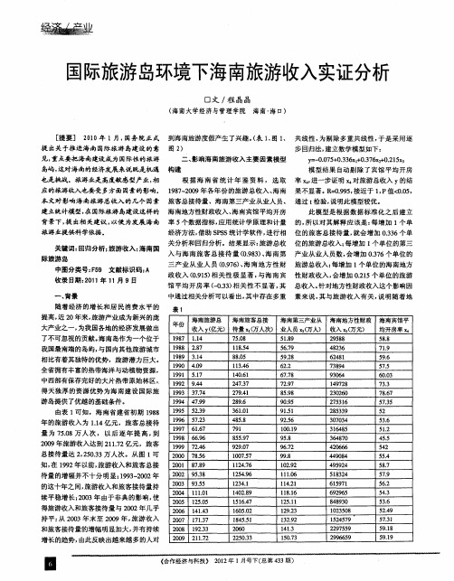 国际旅游岛环境下海南旅游收入实证分析