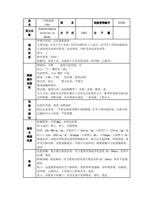 二甲胺溶液的理化性质及危险特性表