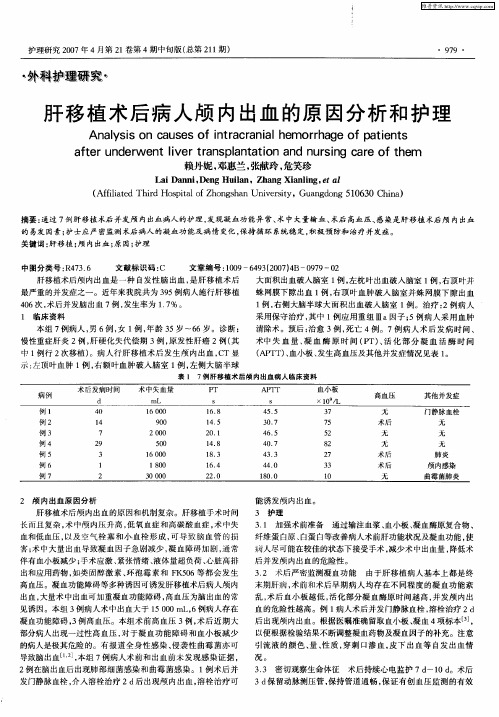 肝移植术后病人颅内出血的原因分析和护理