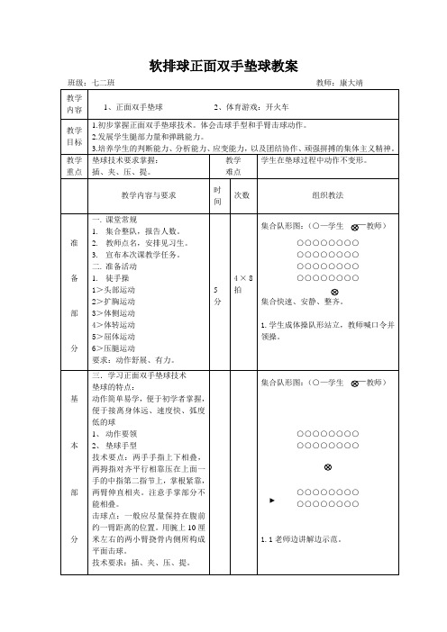 软排球正面双手垫球教案-