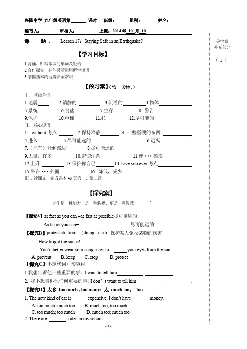 冀教版九年级英语导学案17