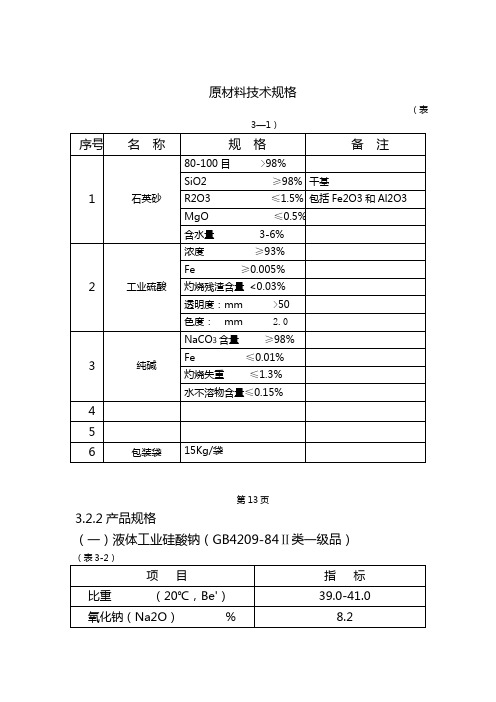 白炭黑原材料技术规格