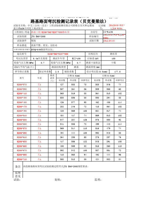 弯沉自动计算表,F9你懂得