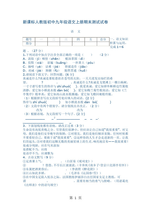 初中九年级语文上册期末测试试卷-6页精选文档