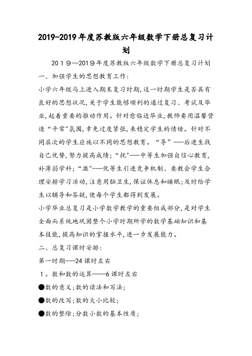 苏教版六年级数学下册总复习计划