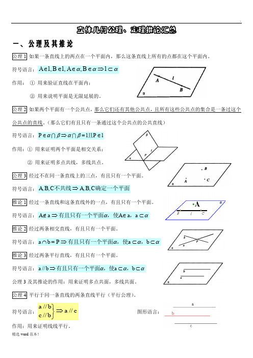 立体几何公理、定理推论汇总