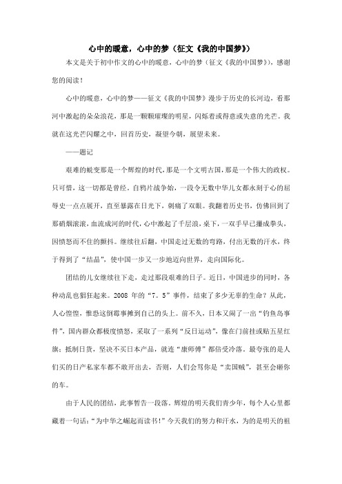 心中的暖意,心中的梦(征文《我的中国梦》)_初中作文