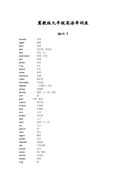 冀教版九年级英语单词表