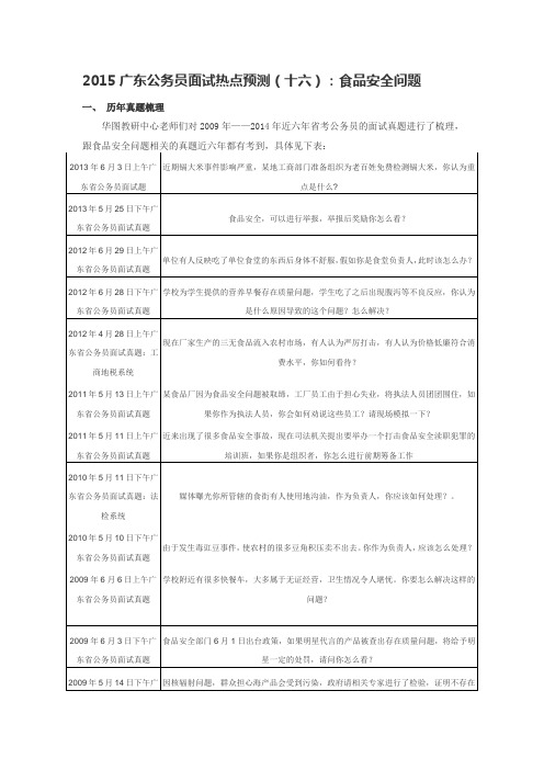 2015广东公务员面试热点预测(十六)：食品安全问题