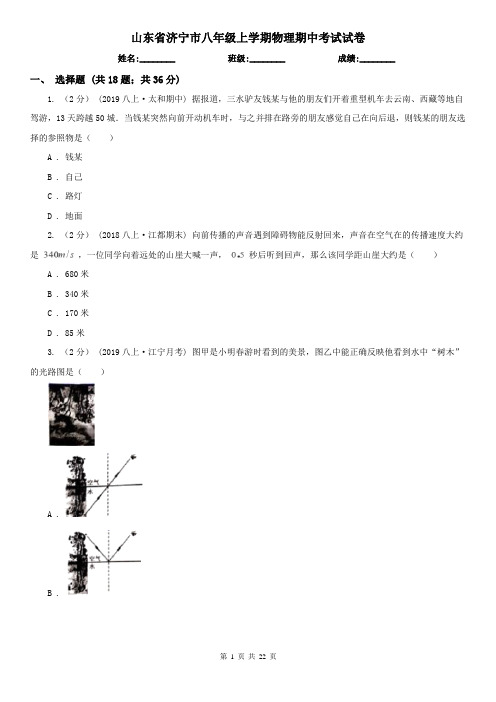 山东省济宁市八年级上学期物理期中考试试卷