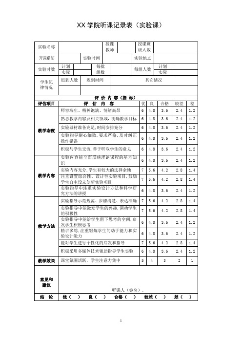 学院听课记录表(实验课)