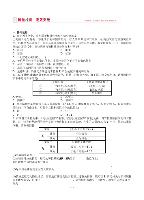 2015届《优化方案》高考生物(苏教版)一轮随堂检测：第14讲 基因的分离定律