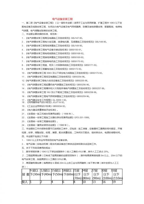 电气设备安装工程预算定额