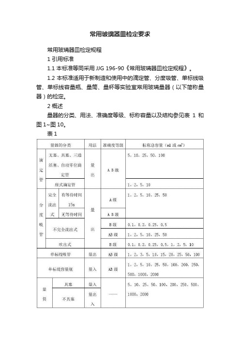 常用玻璃器皿检定要求