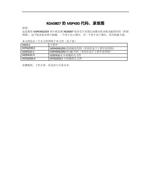 用msp430单片机和RDA5807实现收音机的原理图、代码