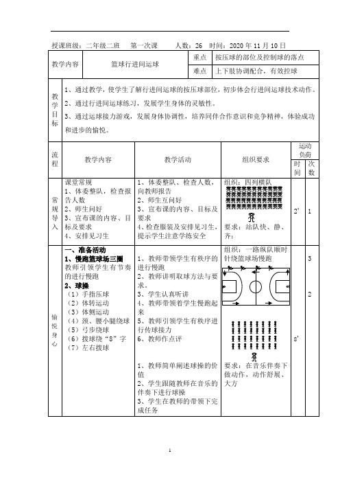 小学体育与健康人教1～2年级全一册《篮球行进间运球》教案