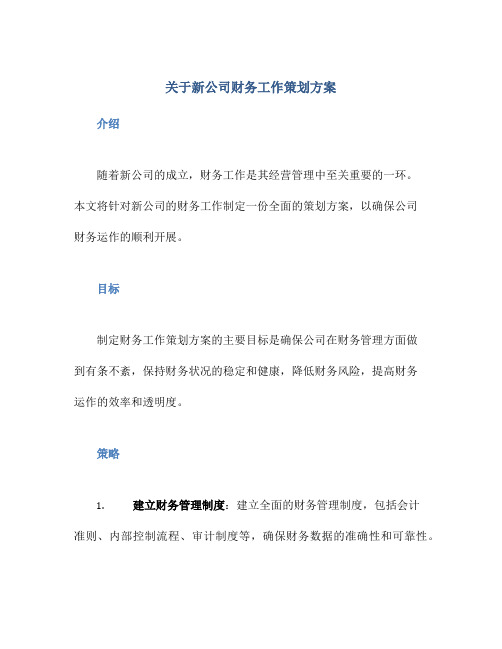 关于新公司财务工作策划方案