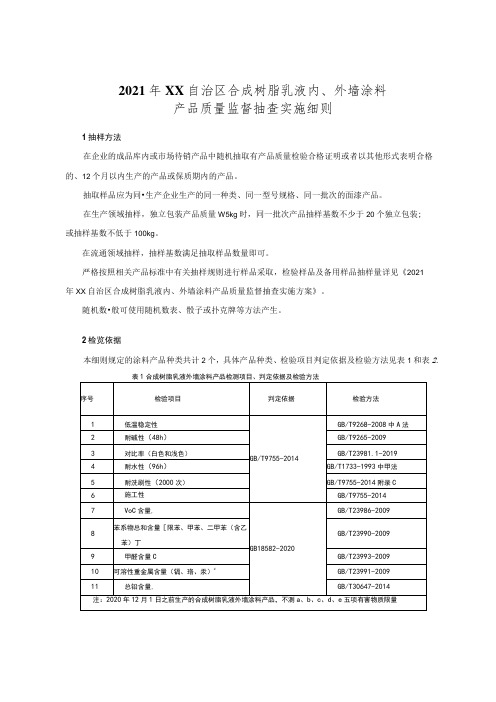 合成树脂乳液内、外墙涂料产品质量监督抽查实施细则