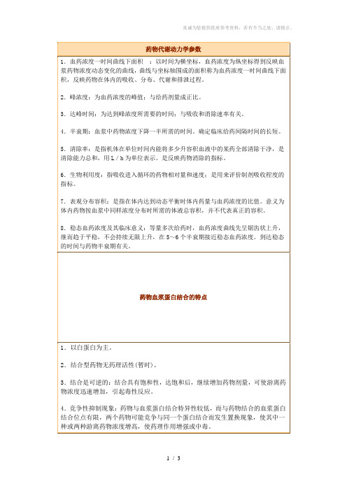 药物代谢动力学参数