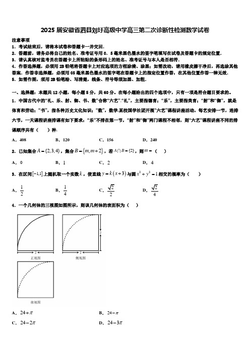 2025届安徽省泗县刘圩高级中学高三第二次诊断性检测数学试卷含解析