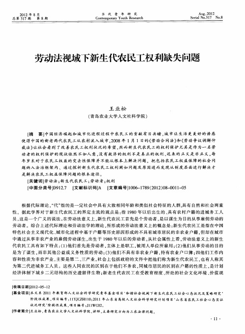 劳动法视域下新生代农民工权利缺失问题