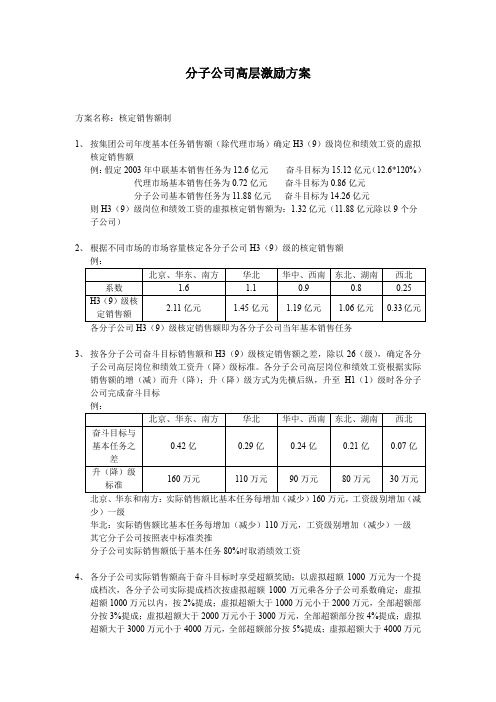 分子公司高层激励方案.doc