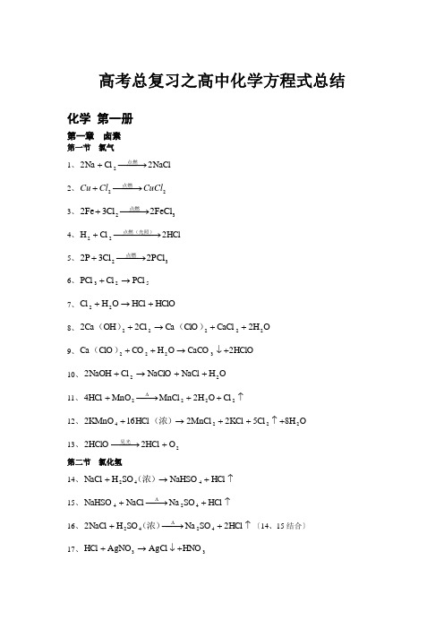 高中化学方程式大全(绝对全)883_KB