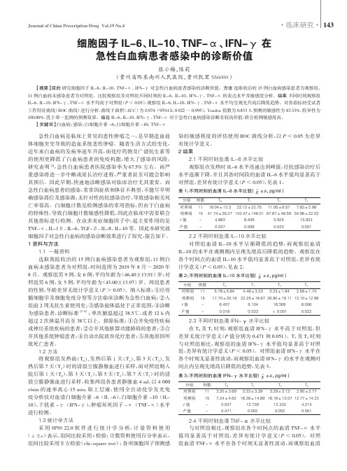 细胞因子IL-6、IL-10、TNF-α、IFN-γ在急性白血病患者感染中的诊断价值