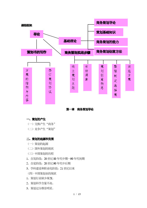 《策划原理与实务》教学内容大纲