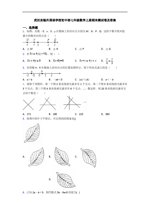 武汉实验外国语学校初中部七年级数学上册期末测试卷及答案