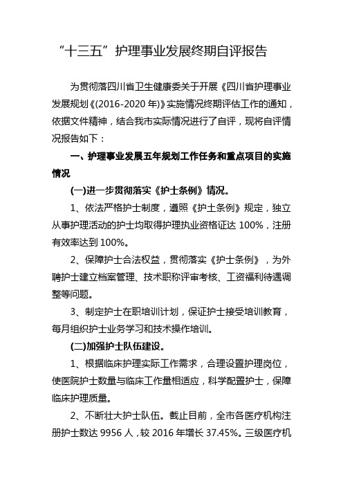 “十三五”护理事业发展规划终期自评报告