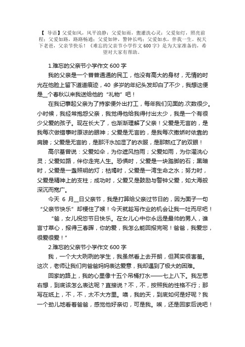 难忘的父亲节小学作文600字5篇