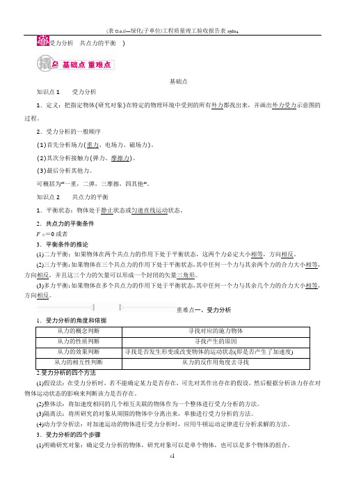 2017届一轮复习 2.3 受力分析 共点力的平衡 教案