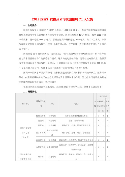 国家开发投资公司校园招聘人公告