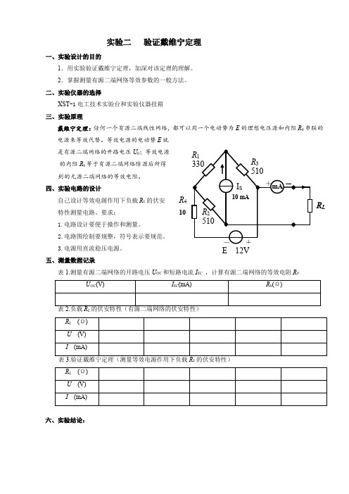 验证戴维宁定理实验设计报告