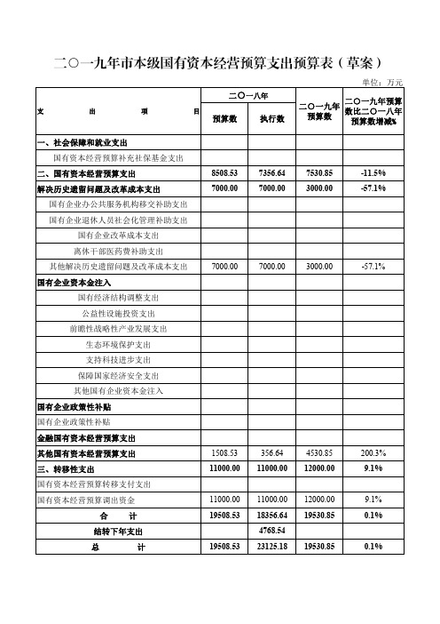 二一九年市本级国有资本经营预算支出预算表(草案)