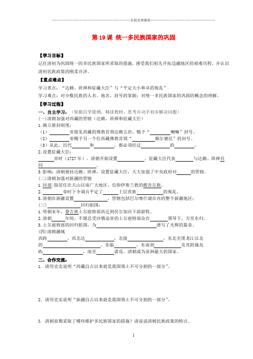 山东省新泰市放城镇初级中学七年级历史下册 第19课 统一多民族国家的巩固名师精编学案(无答案) 新人教版