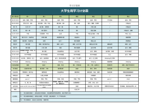 大学生周学习计划表EXCEL模板