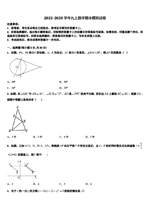 2023届江苏省连云港外国语学校数学九上期末学业质量监测试题含解析