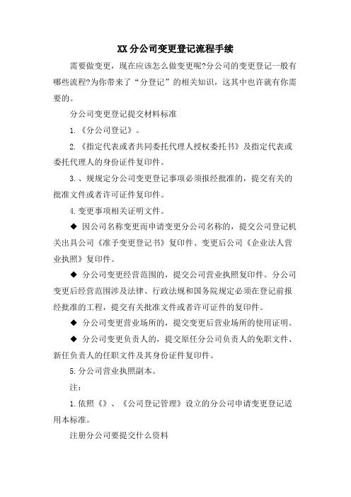 XX分公司变更登记流程手续