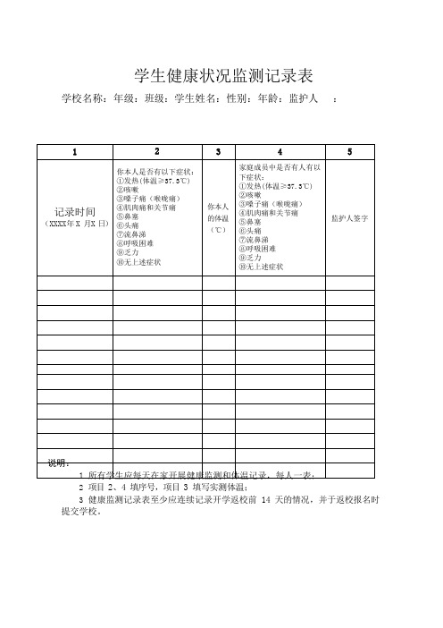 学生健康状况监测记录表完整优秀版