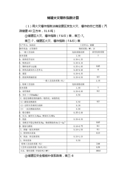 储罐火灾爆炸指数计算