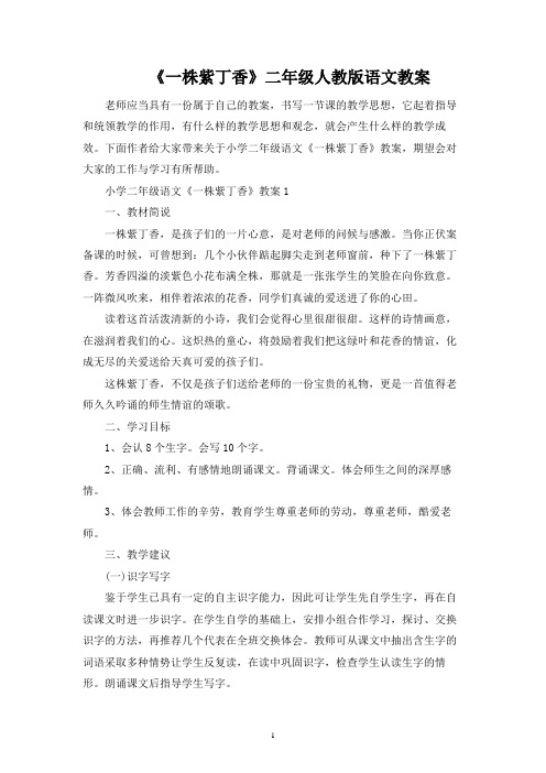 《一株紫丁香》二年级人教版语文教案