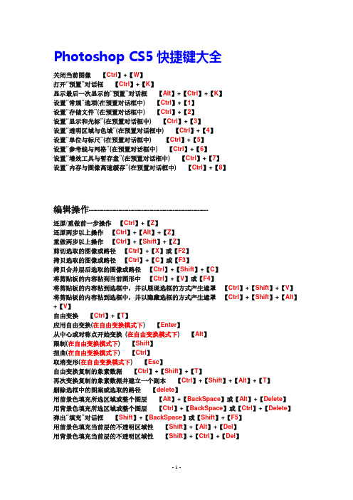 PS cs5 快捷键大全