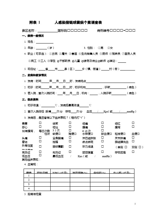 人感染猪链球菌病个案调查表