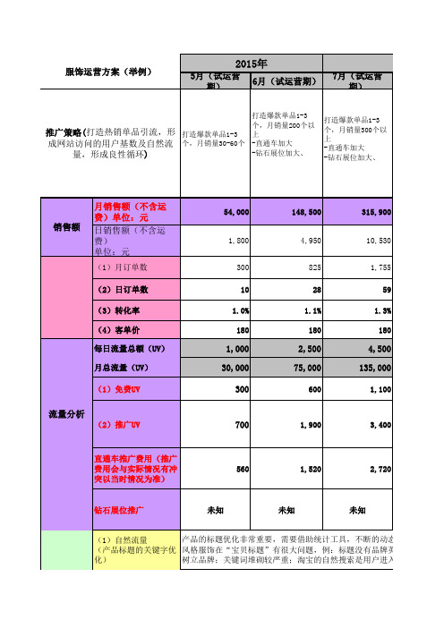 天猫旗舰店新店运营工作规划表