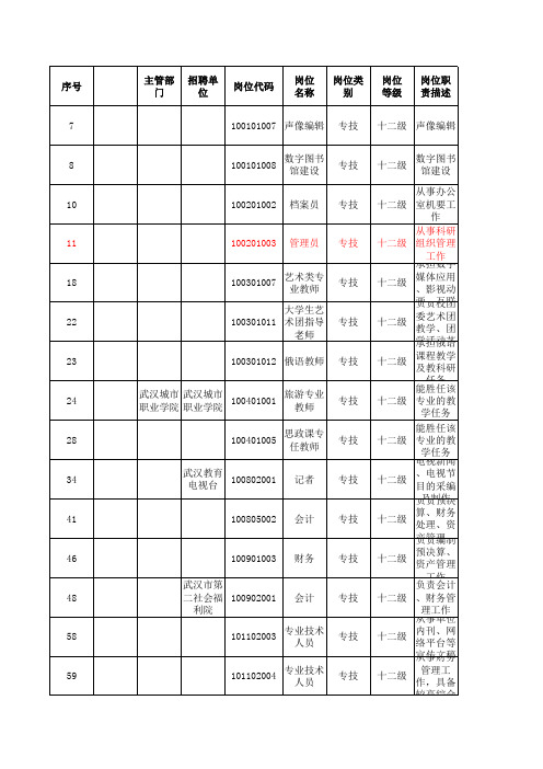 2020武汉事业单位招聘考试职位表(B类招聘人)b 